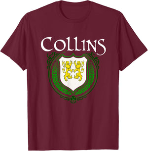 Collins Surname Irish Clan Tartan Badge Ireland T-Shirt - T-Shirt | Maroon