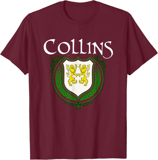 Collins Surname Irish Clan Tartan Badge Ireland T-Shirt - T-Shirt | Maroon