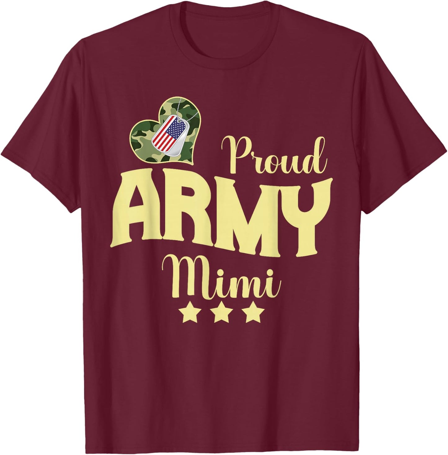Proud Army MIMI Camouflage Dog Tag Family Matching T-Shirt - T-Shirt | Maroon