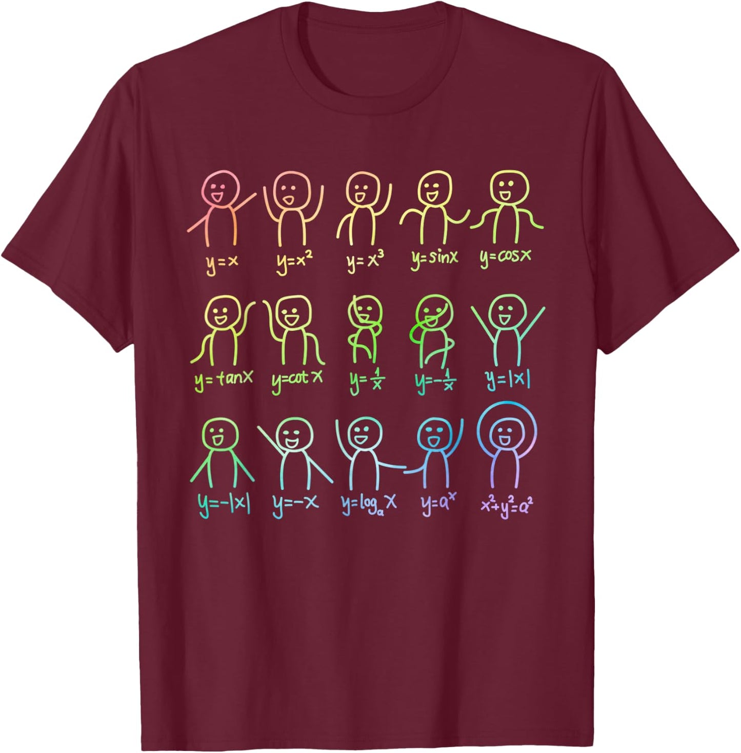 Algebra Dance Stick Figure with Mathematical Graphs T-Shirt - T-Shirt | Maroon