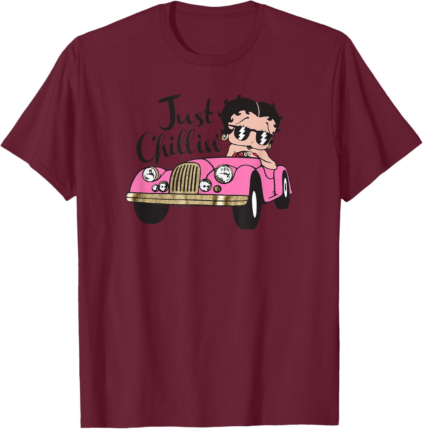 Betty Boop Pink Car Just Chillin' T-Shirt - T-Shirt | Maroon