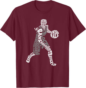 Female Basketball Player Typography Word Art T-Shirt - T-Shirt | Maroon