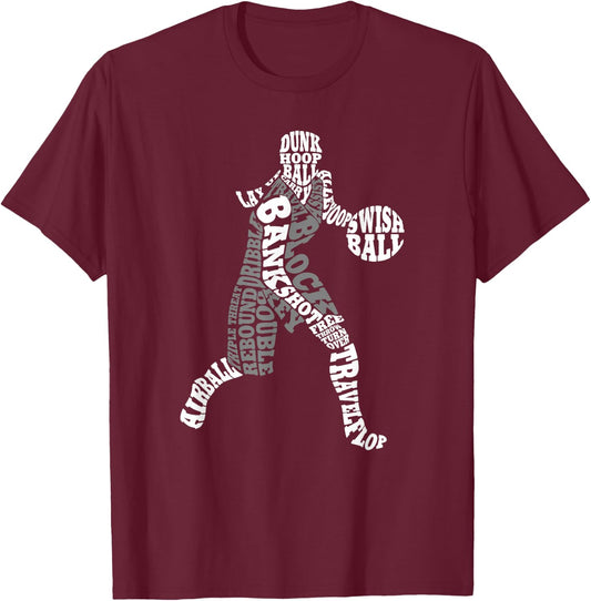 Female Basketball Player Typography Word Art T-Shirt - T-Shirt | Maroon