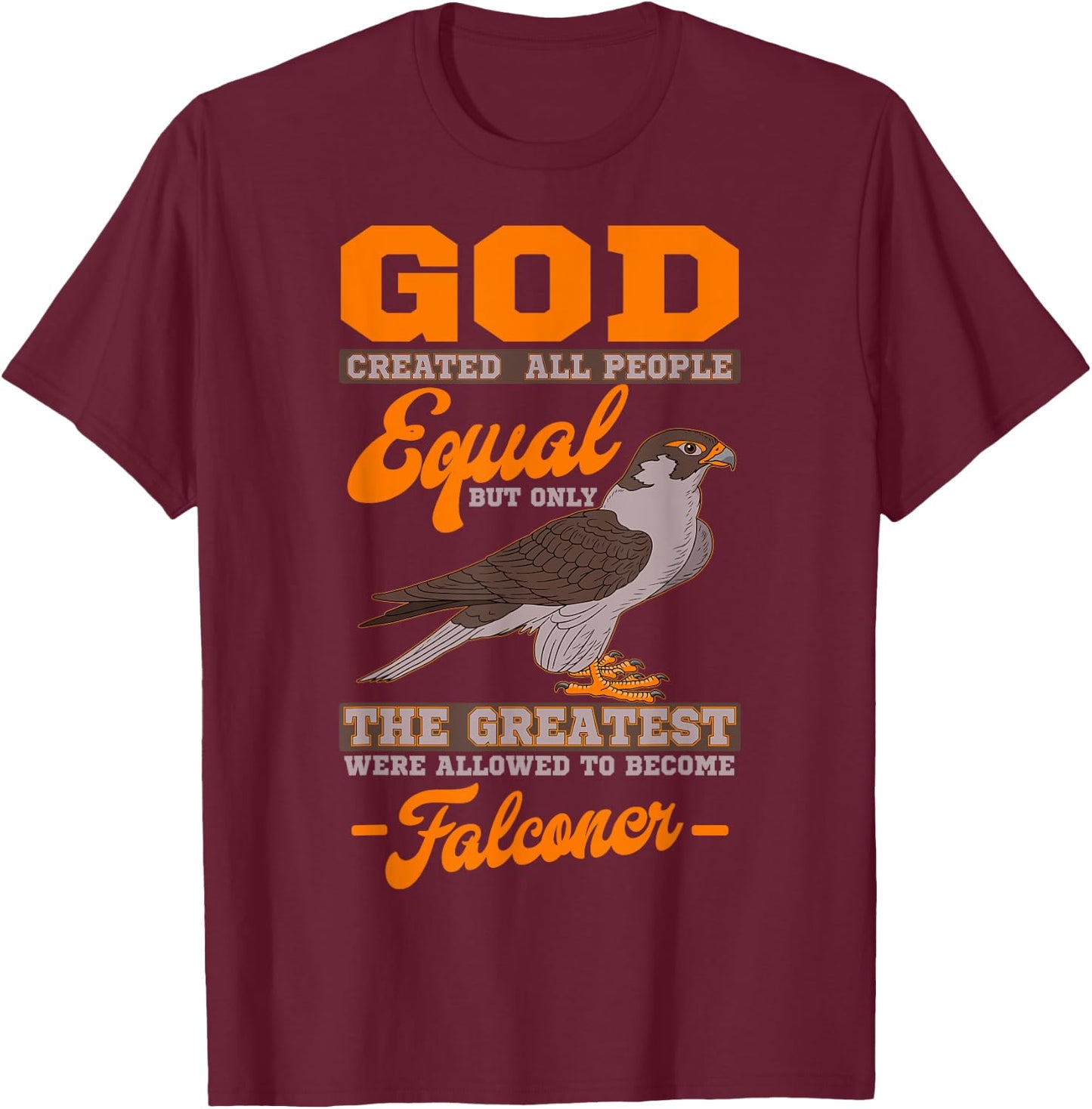 Falconer Falconry Hawking Apparel -Adults Black Modern Short Sleeve Small Hunting T-Shirt - T-Shirt | Maroon
