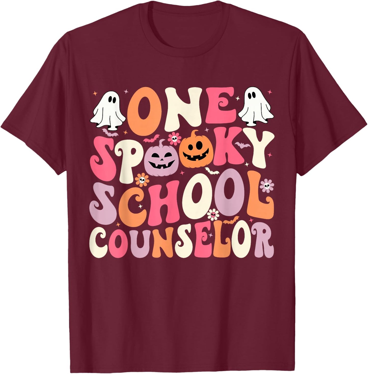 One Spooky School Counselor Halloween Teacher Counseling T-Shirt - T-Shirt | Maroon