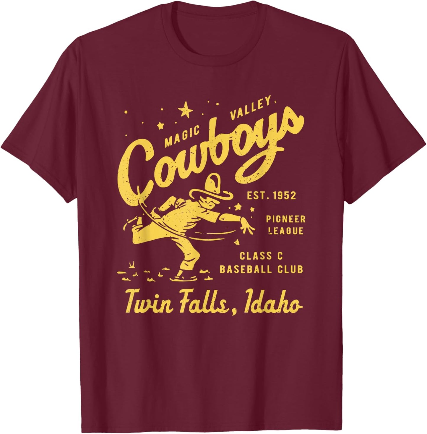 Twin Falls Magic Valley Cowboys Idaho Defunct Baseball T-Shirt - T-Shirt | Maroon