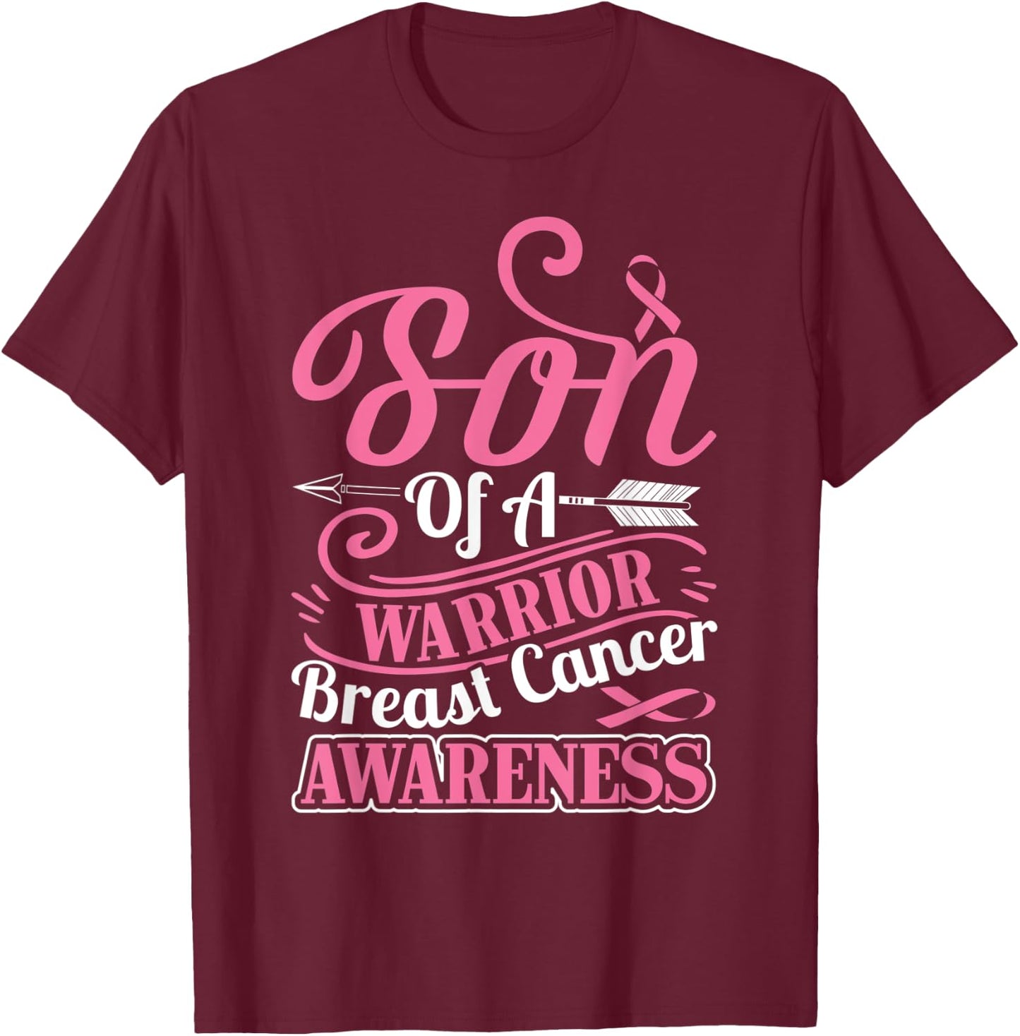 pink ribbon breast cancer awareness Son of warrior boys men T-Shirt - T-Shirt | Maroon