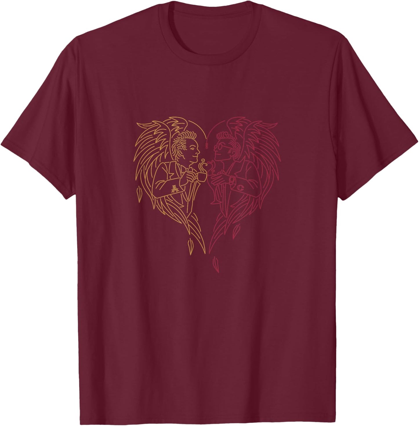 Good Omens - A Toast to The World (Gold and Red) T-Shirt - T-Shirt | Maroon