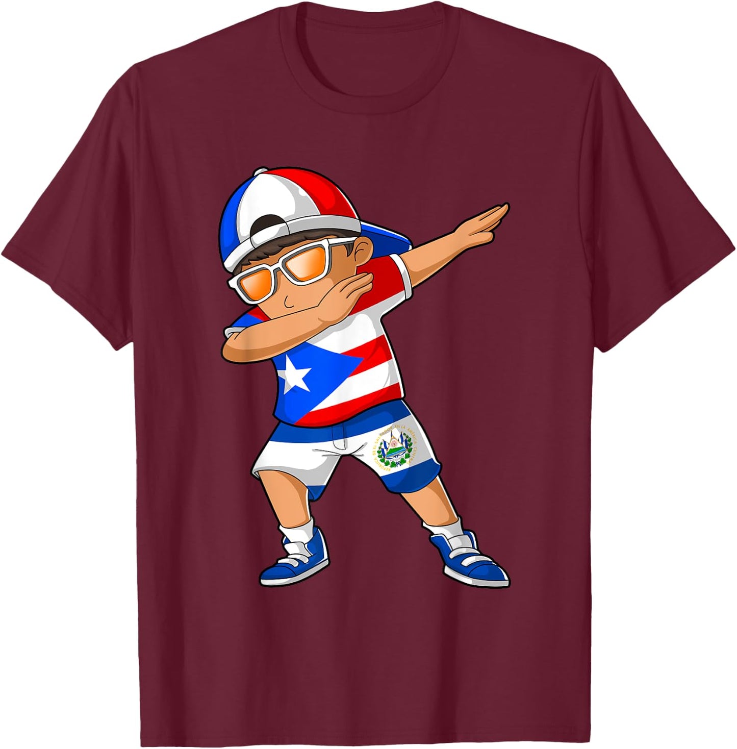Half Puerto Rican Half Salvadoran Boy Puerto Rico Flag T-Shirt - T-Shirt | Maroon