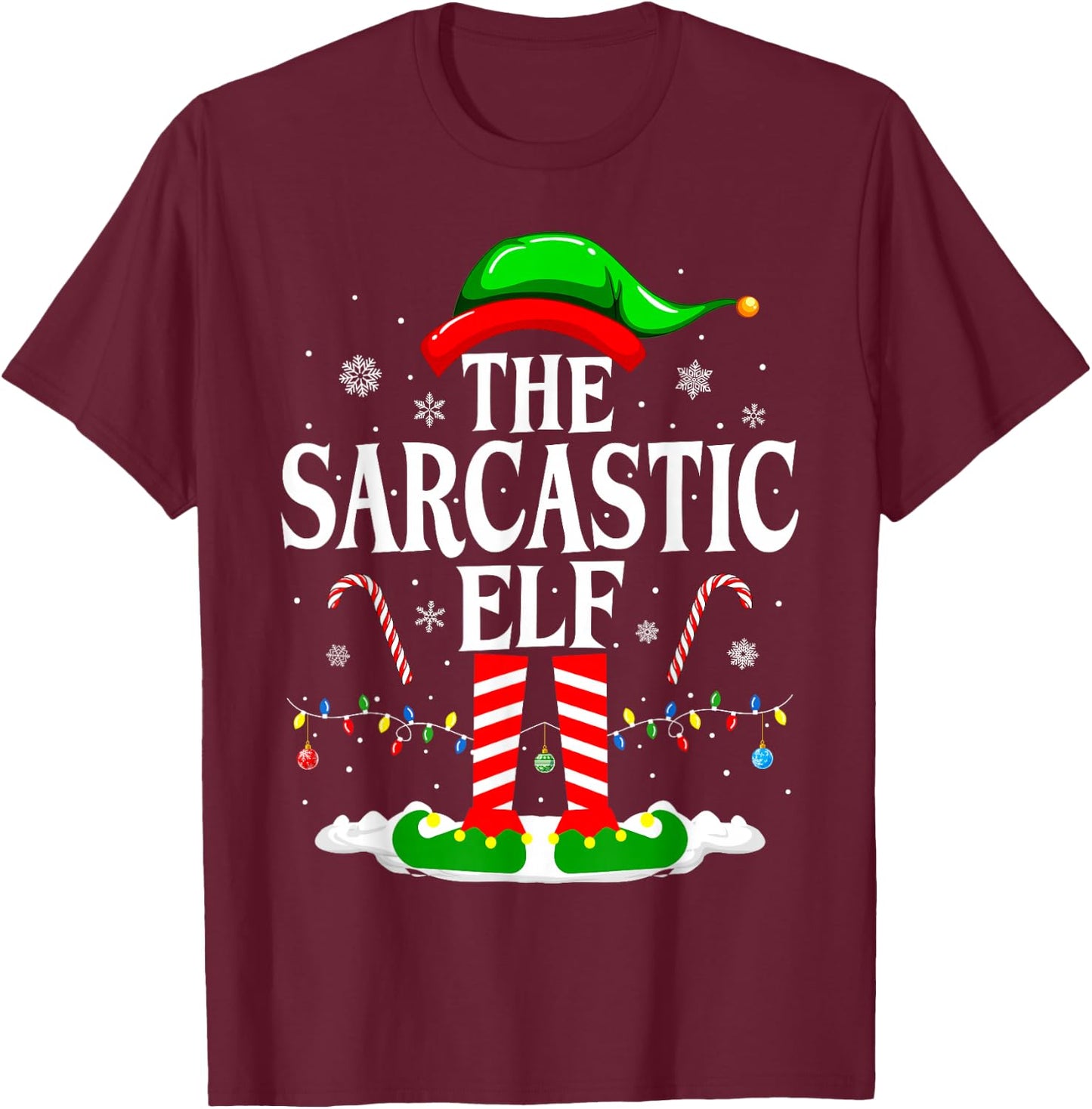 The Sarcastic Elf Xmas Funny Matching Family Group Christmas T-Shirt - T-Shirt | Maroon