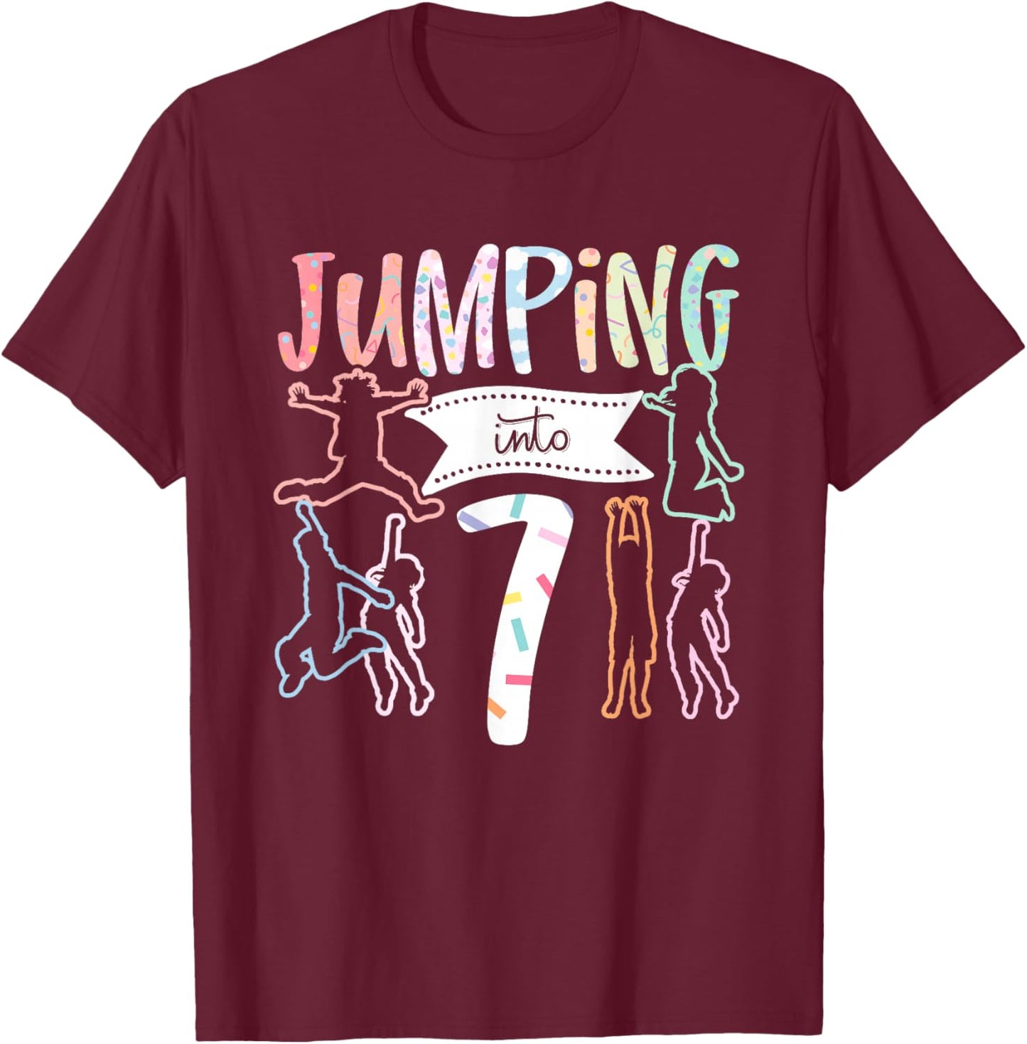 7th Birthday Jumping Into 7 Years T-Shirt - T-Shirt | Maroon