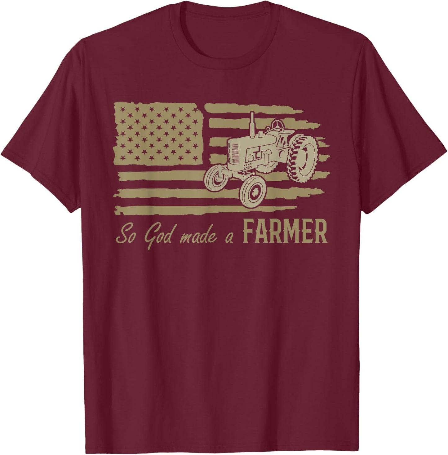 USA Patriotic American Flag Tractor So God Made A Farmer T-Shirt - T-Shirt | Maroon