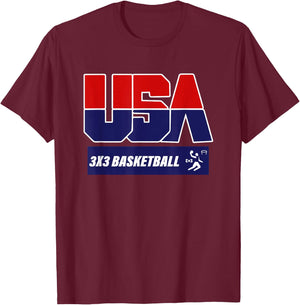 2021 USA 3x3 Basketball T-Shirt - T-Shirt | Maroon