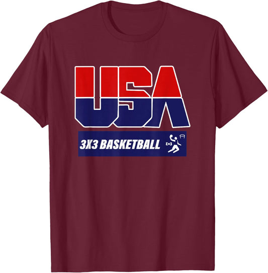2021 USA 3x3 Basketball T-Shirt - T-Shirt | Maroon