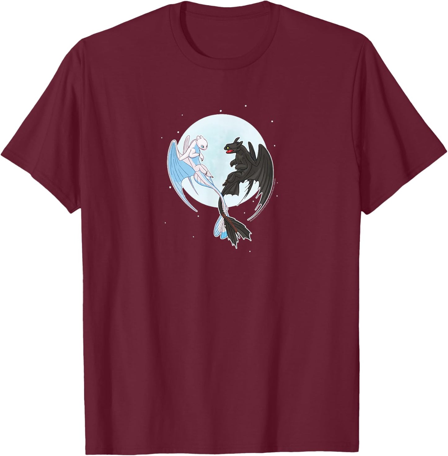 How To Train Your Dragon - Night And Light Moon T-Shirt - T-Shirt | Maroon
