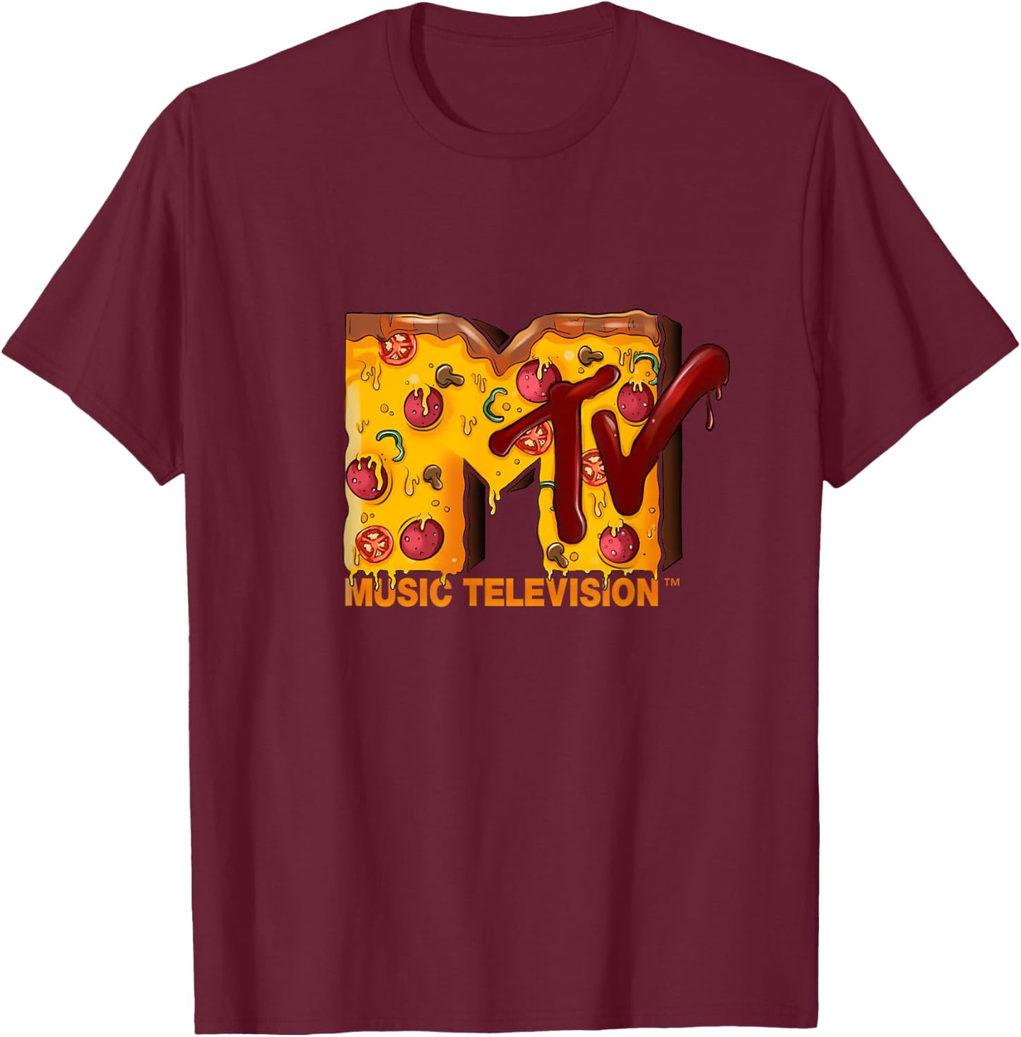 Mademark x MTV - The original MTV Logo with a Pizza for Pizzalover T-Shirt - T-Shirt | Maroon
