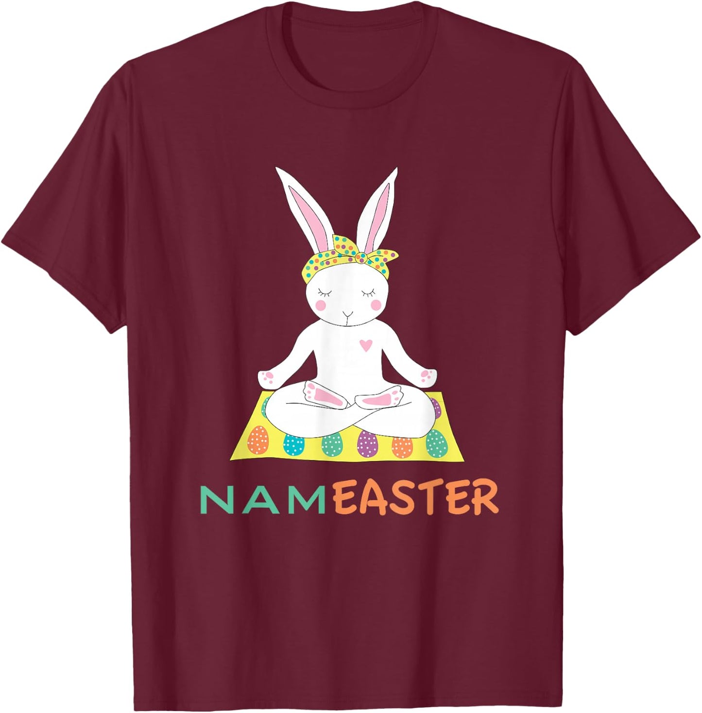 Funny Easter Bunny Doing Yoga Namaste T-Shirt - T-Shirt | Maroon