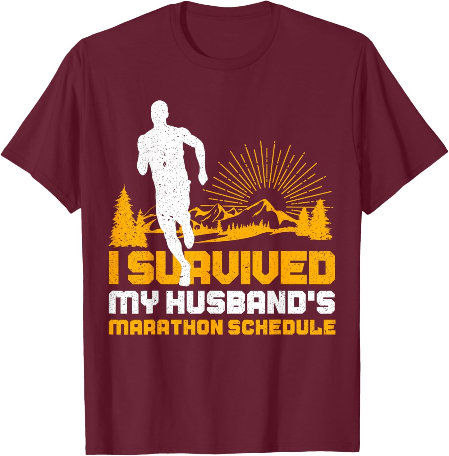 Wife Of Marathon Runner Funny Running Run Athlete Gag Outfit T-Shirt - T-Shirt | Maroon