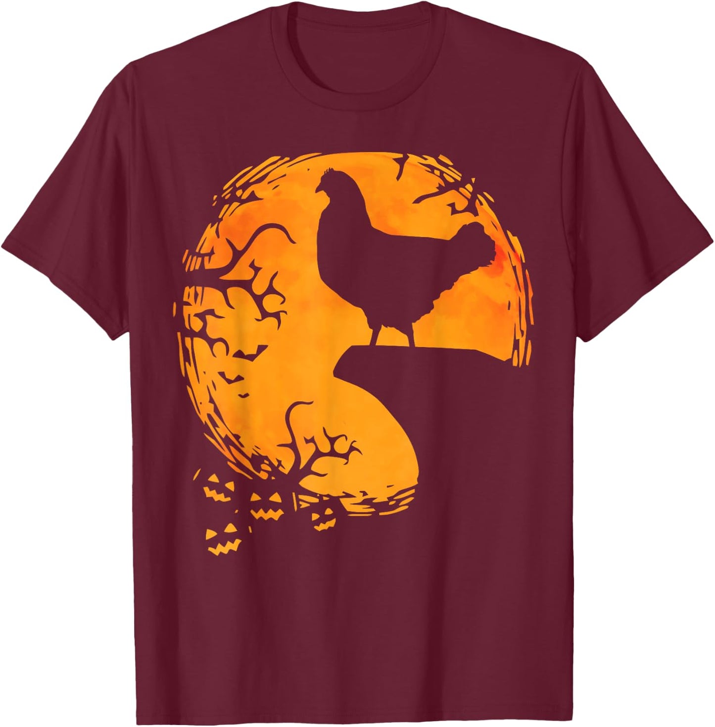 Funny Chicken Halloween Moon Silhouette Spooky Chicken Lover T-Shirt - T-Shirt | Maroon