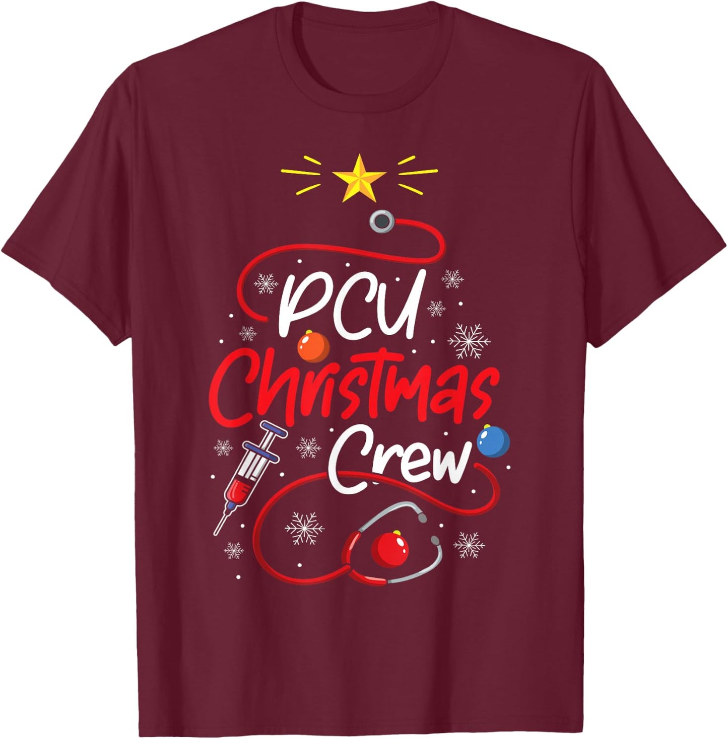 Nurse PCU Christmas Crew Nursing Christmas lights T-Shirt - T-Shirt | Maroon
