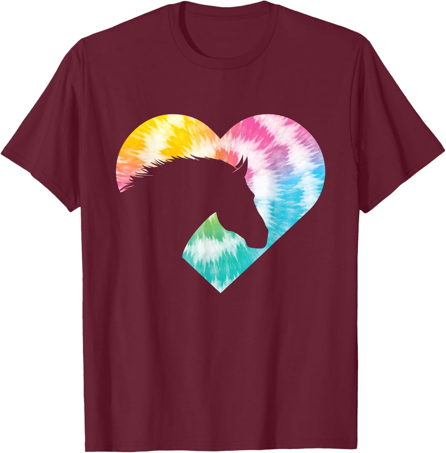 Tie Dye Horse Heart Shaped - Animal Lover Horseback Rider T-Shirt - T-Shirt | Maroon