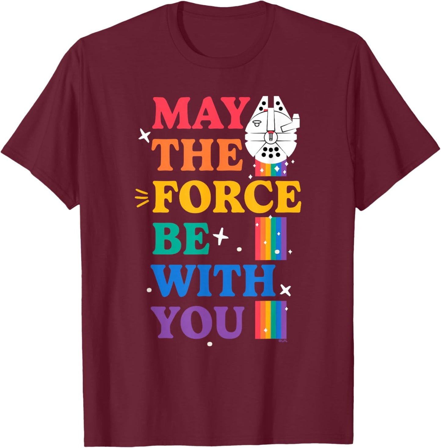 Star Wars Pride May The Force Be With You Rainbow Falcon T-Shirt - T-Shirt | Maroon