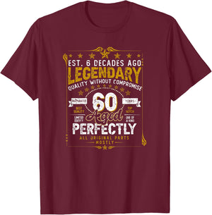 Vintage Legendary 60 Years Old Aged Perfectly 60 Birtday T-Shirt - T-Shirt | Maroon