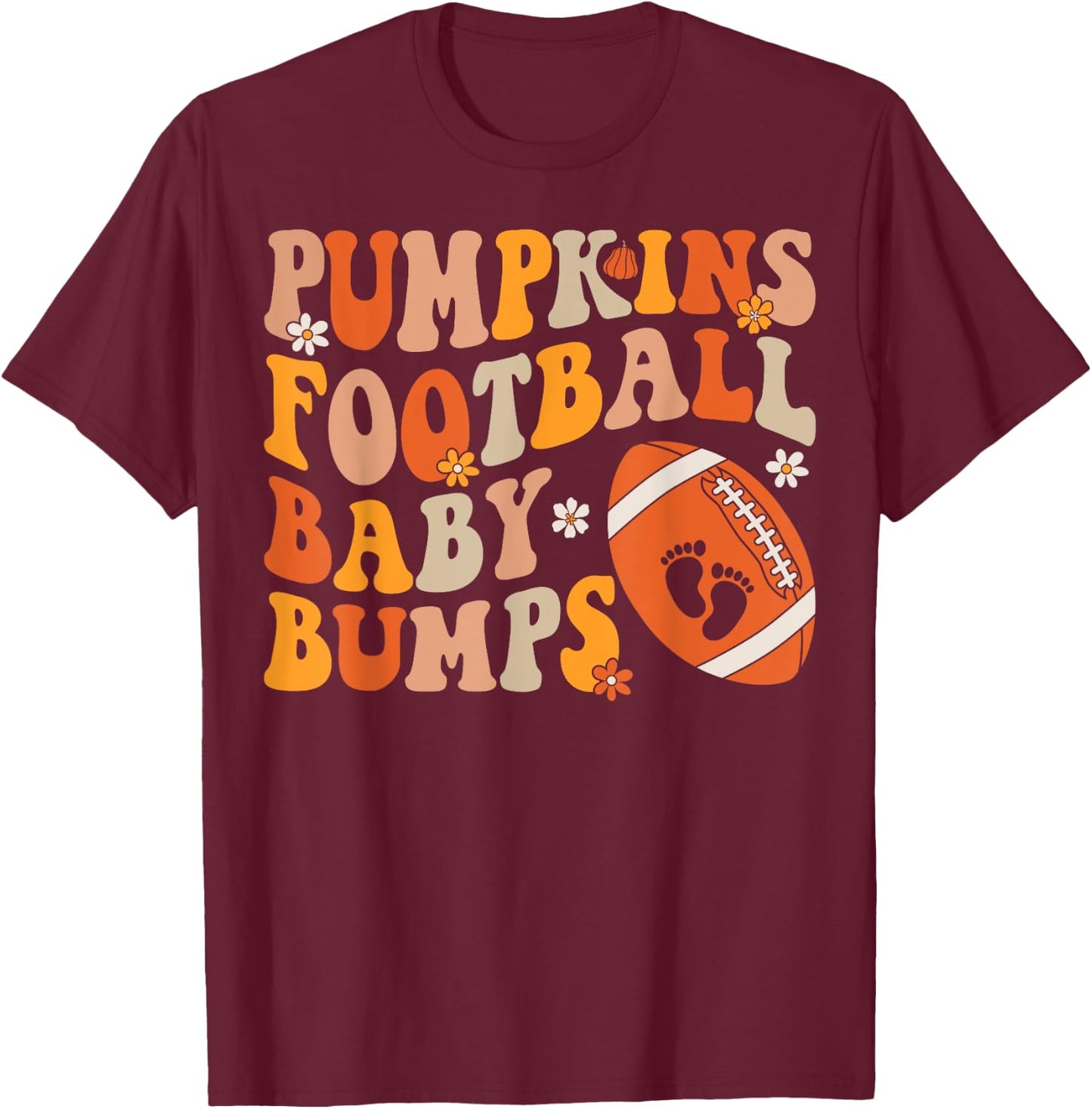 Pumpkins Football Baby Bumps Pregnancy Announcement Fall T-Shirt - T-Shirt | Maroon