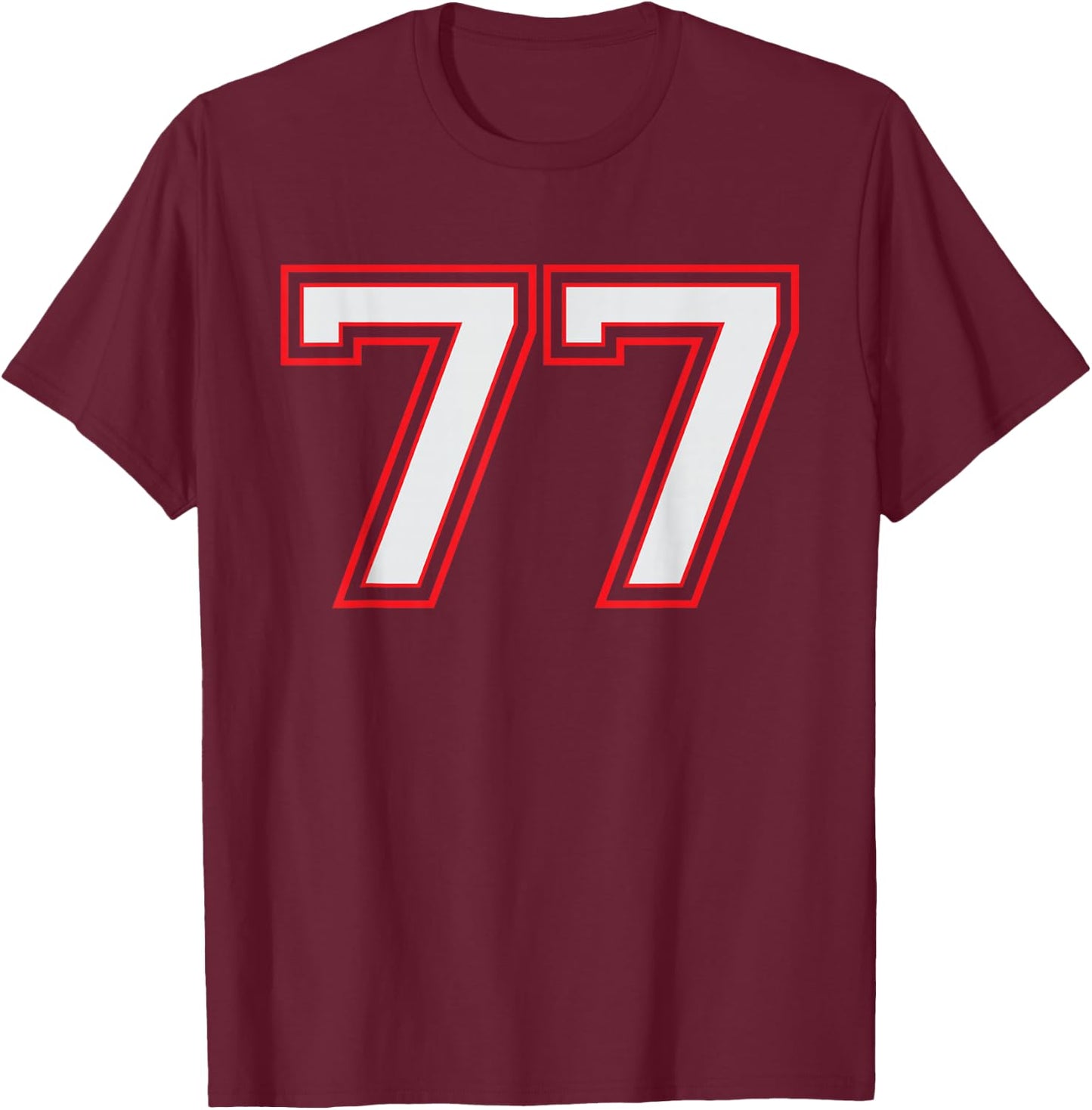Red Number 77 Sports Player Jersey Fun Game Winner #77 Lucky T-Shirt - T-Shirt | Maroon