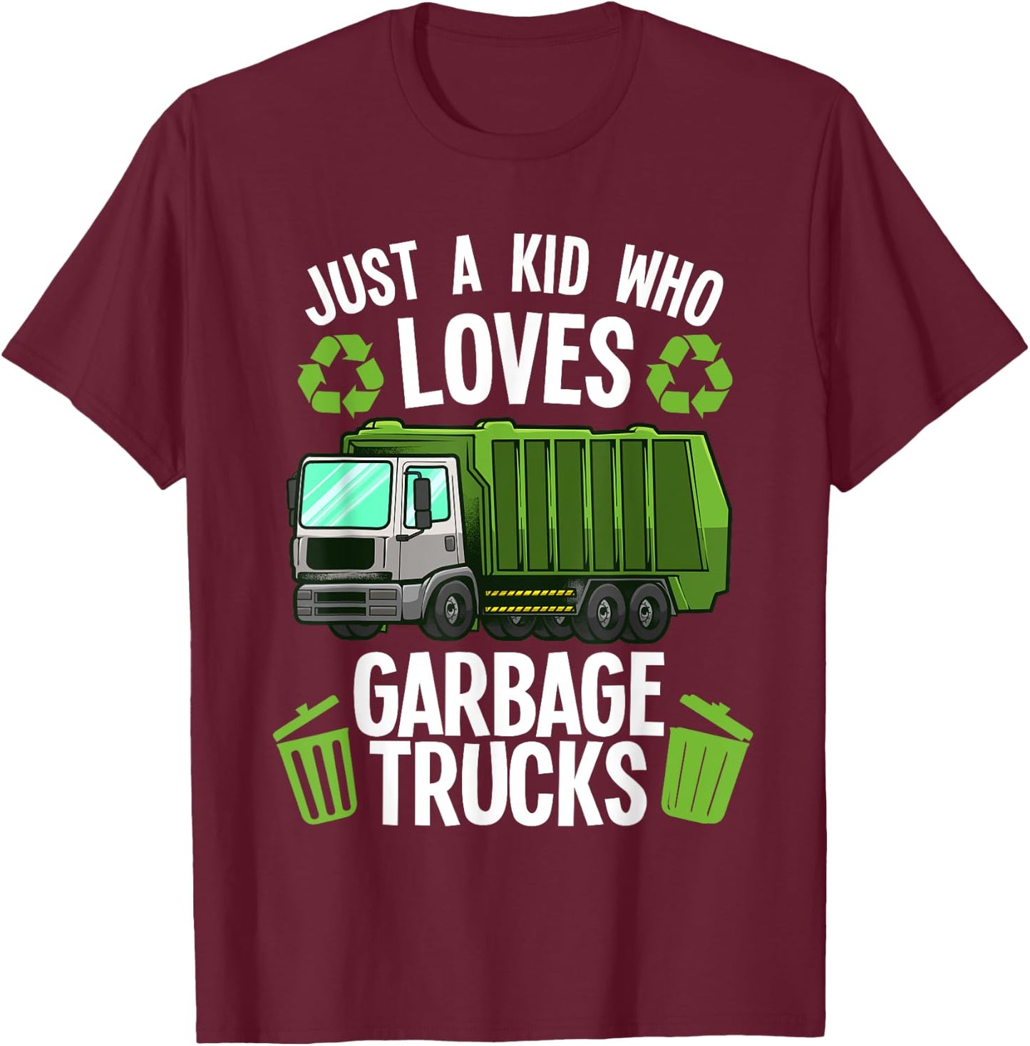 Funny Garbage Truck Art Boys Girls Kids Toddler Trash Truck T-Shirt - T-Shirt | Maroon