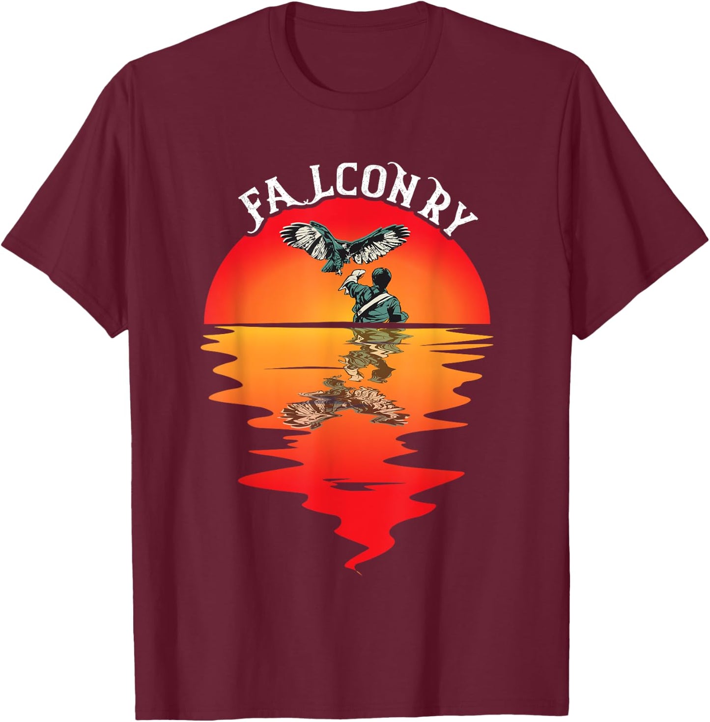 Falconry Vintage Sunset Falcon Trainer Falconer Birder T-Shirt - T-Shirt | Maroon