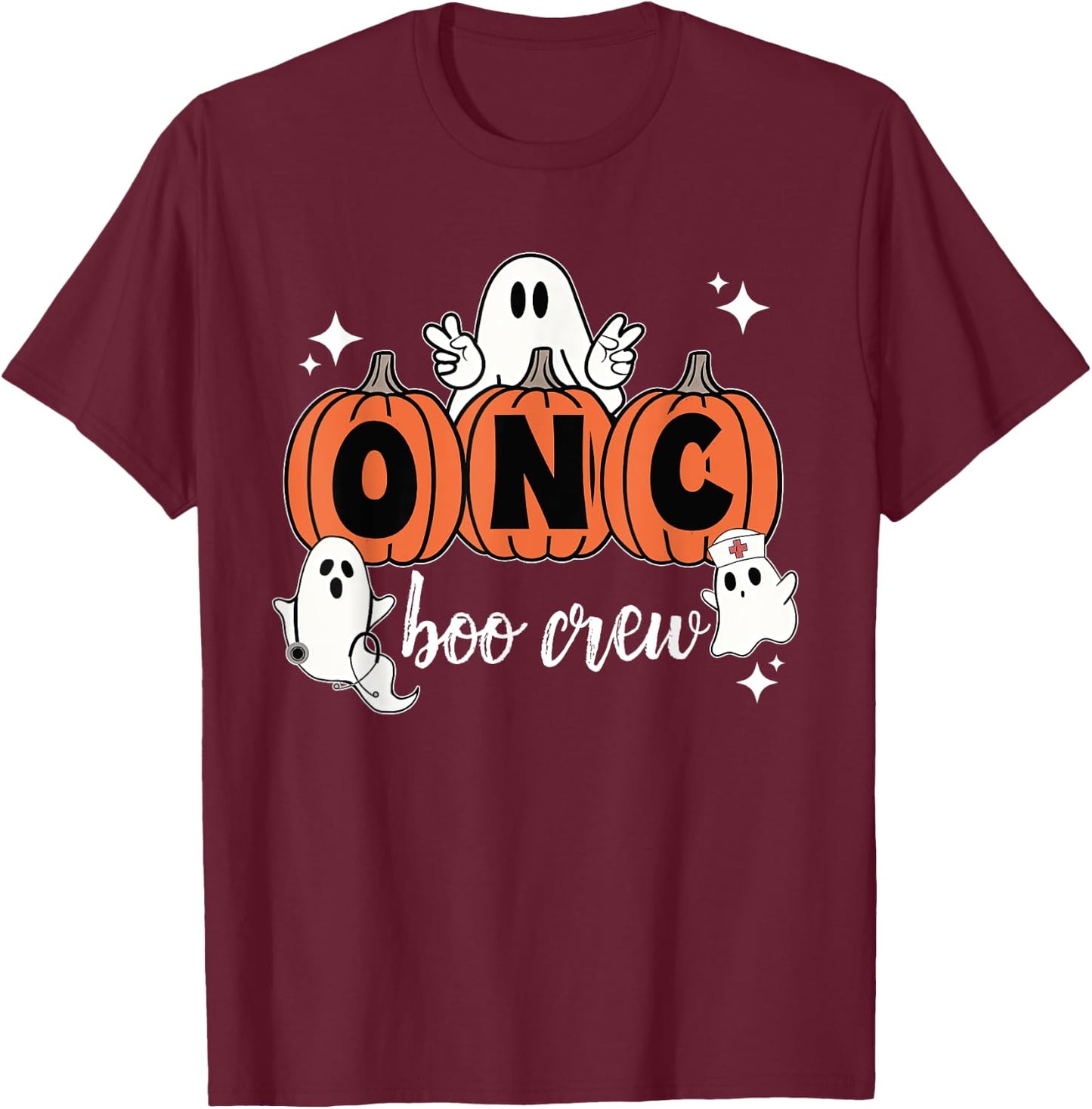 Halloween Oncology ONC Boo Crew Pumpkin Ghost One Spooky ONC T-Shirt - T-Shirt | Maroon