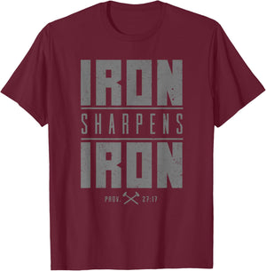 Iron Sharpens Iron Christian Men Bible Scripture Gym Workout T-Shirt - T-Shirt | Maroon