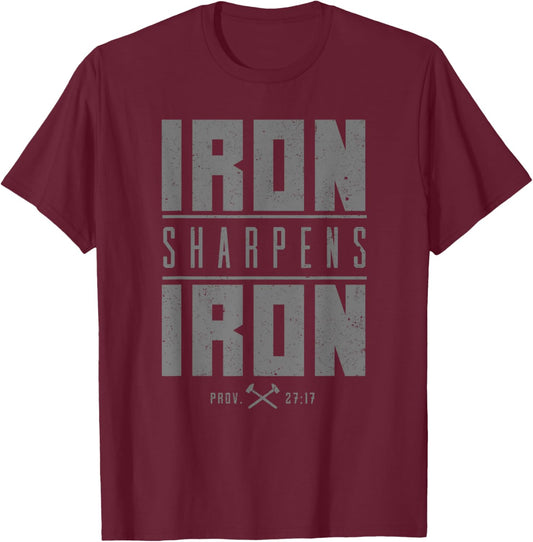 Iron Sharpens Iron Christian Men Bible Scripture Gym Workout T-Shirt - T-Shirt | Maroon