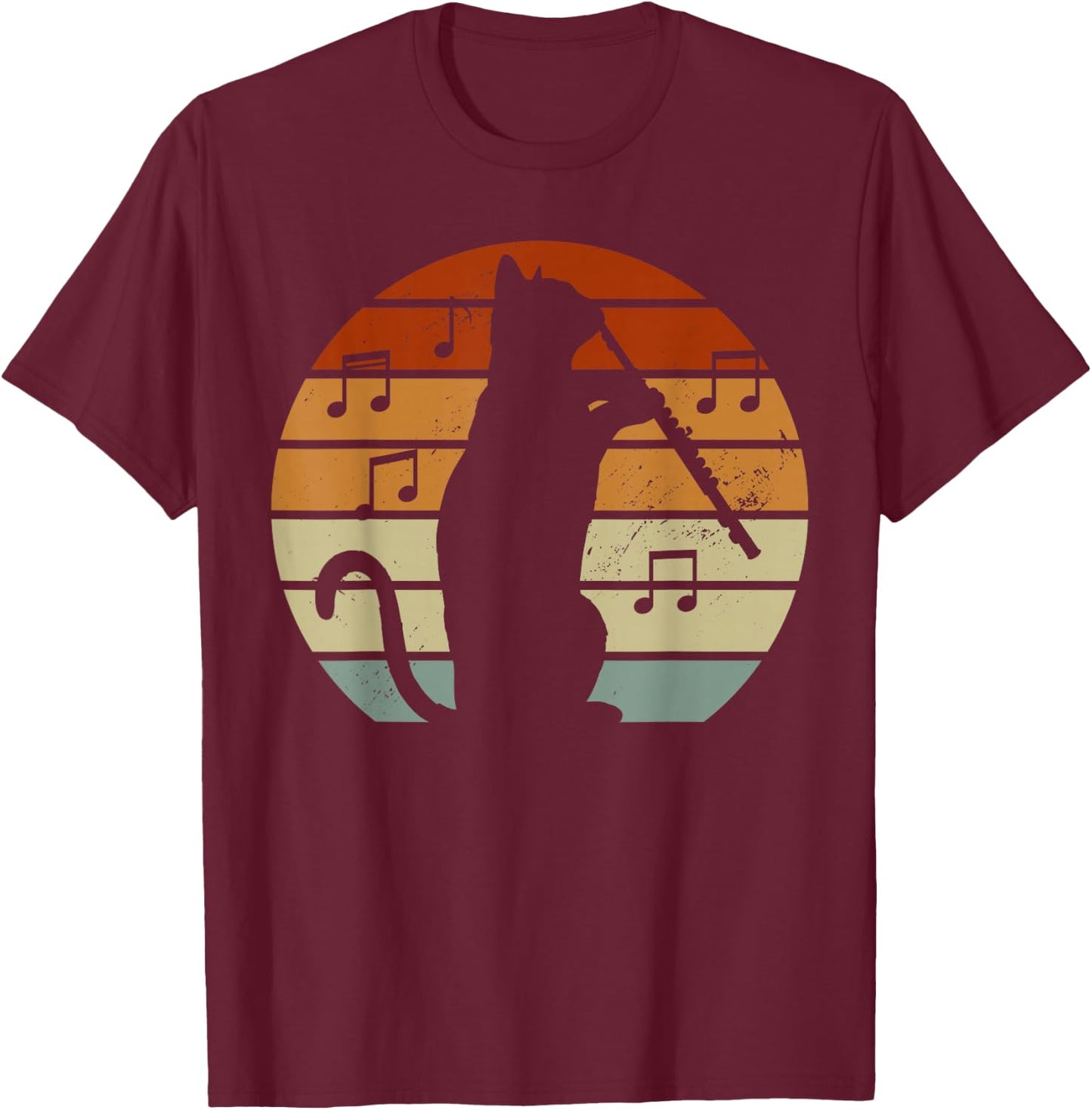Cat Lover Playing Flute Player Expert Musician Music T-Shirt - T-Shirt | Maroon