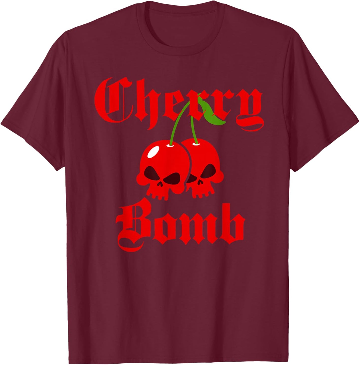 Old English Cherry Bomb Skulls T-Shirt - T-Shirt | Maroon
