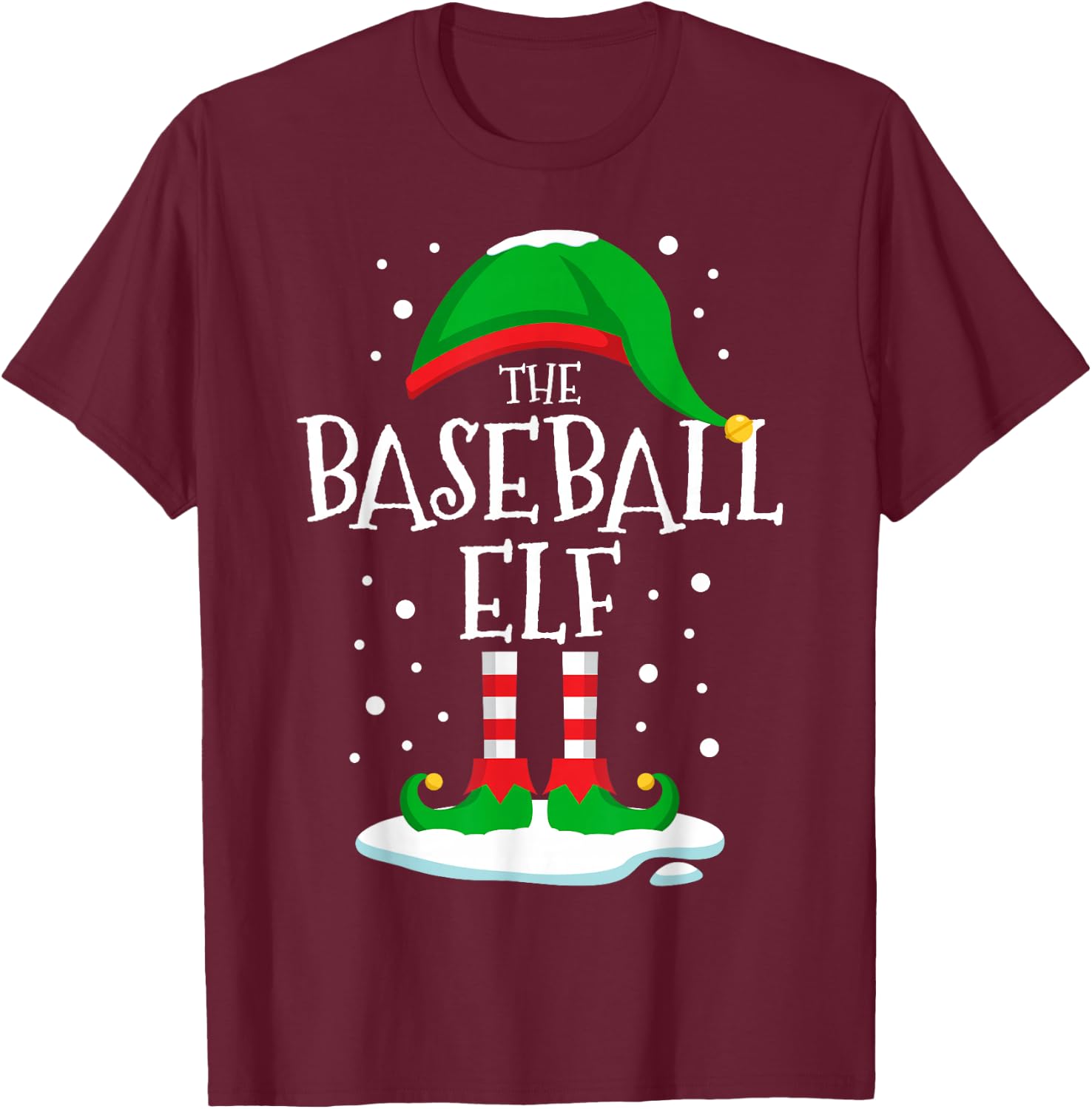 The Baseball Elf Christmas Family Matching Xmas Group Funny T-Shirt - T-Shirt | Maroon