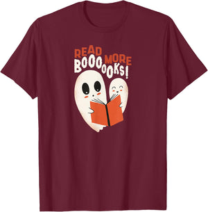 Read More Booooks! | Halloween Ghosts Reading Books T-Shirt - T-Shirt | Maroon