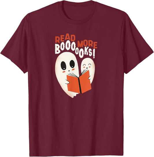 Read More Booooks! | Halloween Ghosts Reading Books T-Shirt - T-Shirt | Maroon