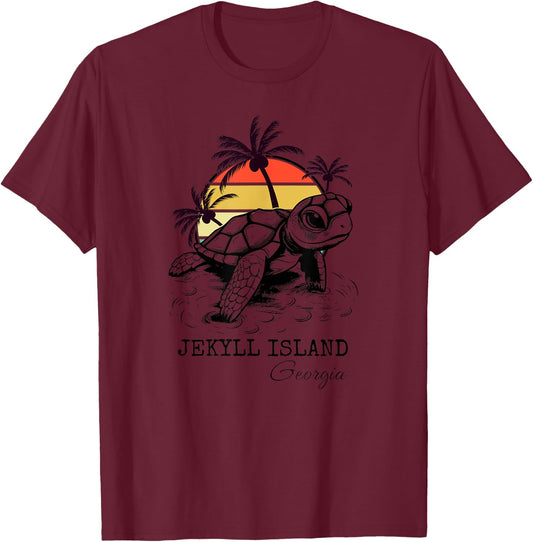 Jekyll Island Georgia Sea Turtle Preserve 70s Retro Style T-Shirt - T-Shirt | Maroon