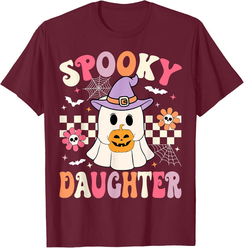 Groovy Spooky Daughter Retro Ghost Holding Pumpkin Halloween