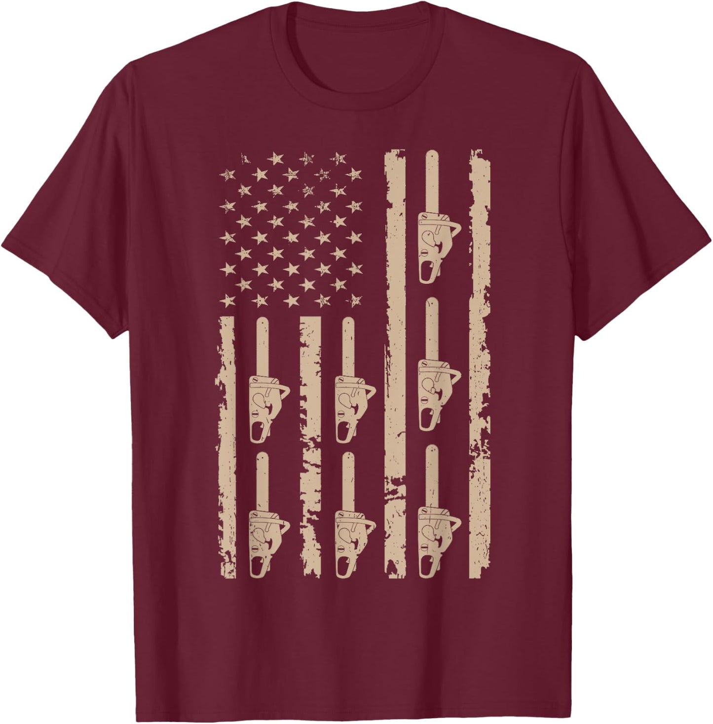 Lumberjack Chopping Woods Logger Lumber USA Flag Chainsaw Kids Men T-Shirt - T-Shirt | Maroon