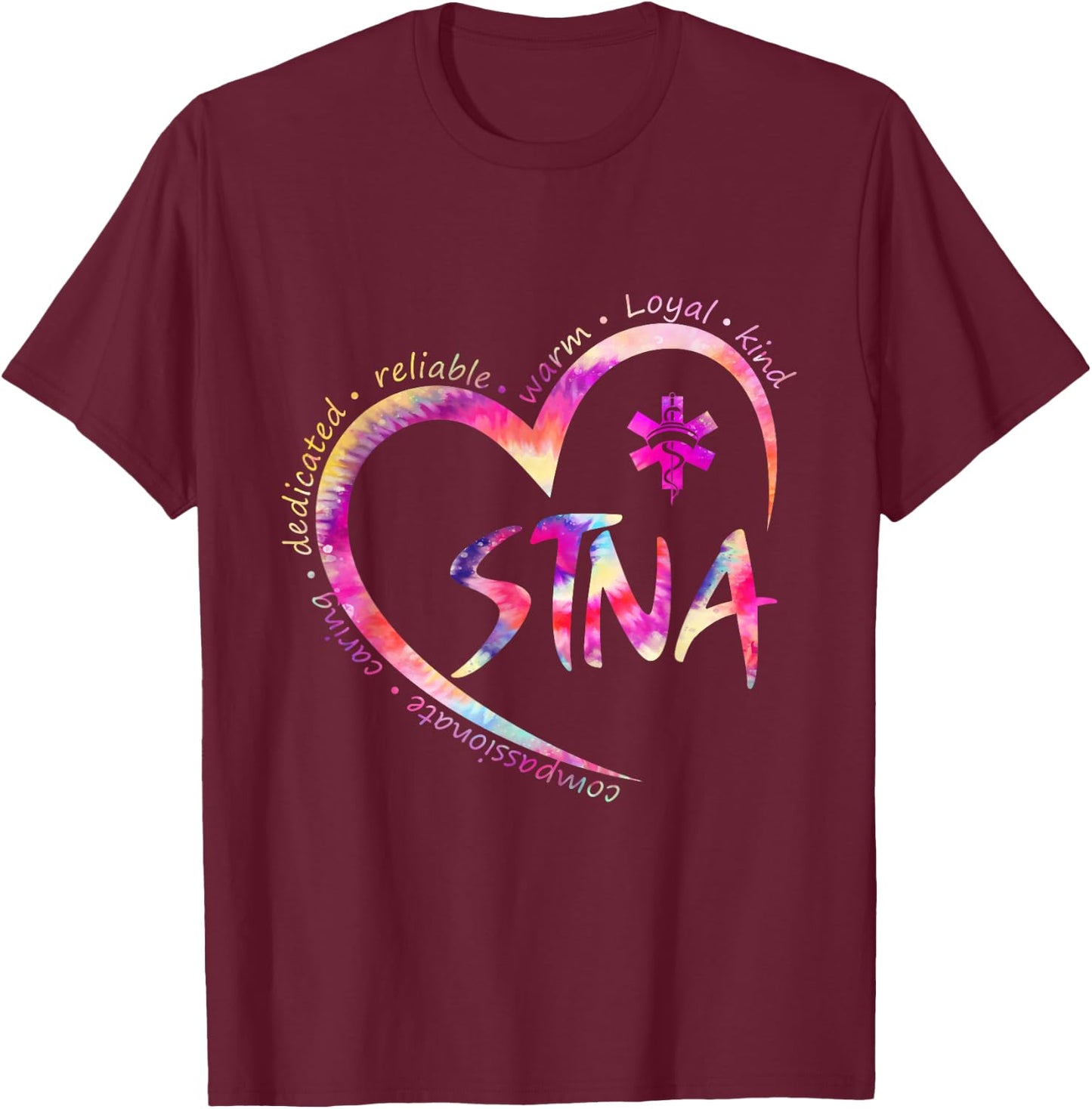 Tie Dye Nurse Stna Life Sunflowers Heart Nursing Assistant T-Shirt - T-Shirt | Maroon