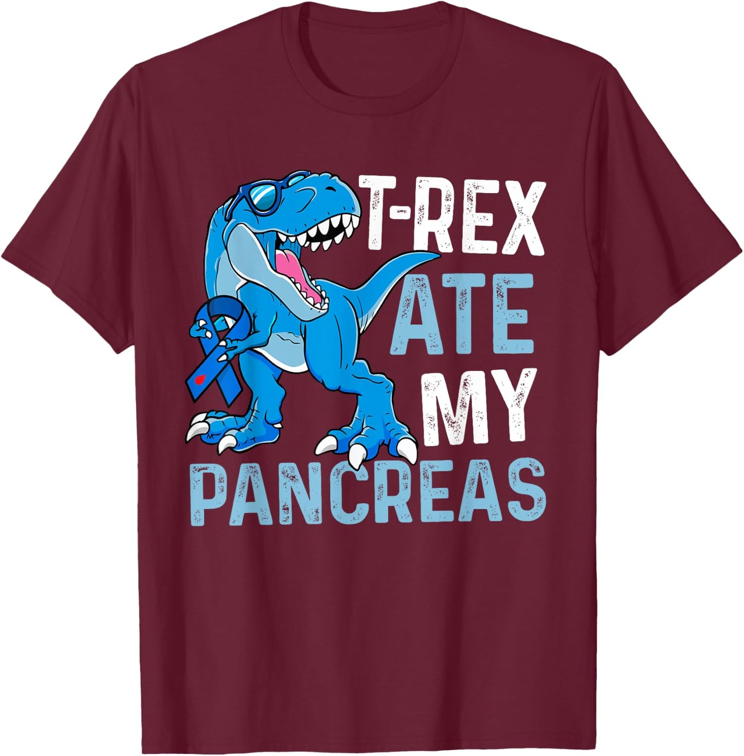 T-Rex Ate My Pancreas Funny Diabetes Awareness Boys Dinosaur T-Shirt - T-Shirt | Maroon