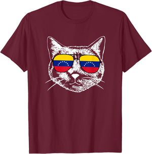 Funny Cat Lover Proud Venezuelan Venezuela Flag Pride Cat Women Kids T-Shirt - T-Shirt | Maroon