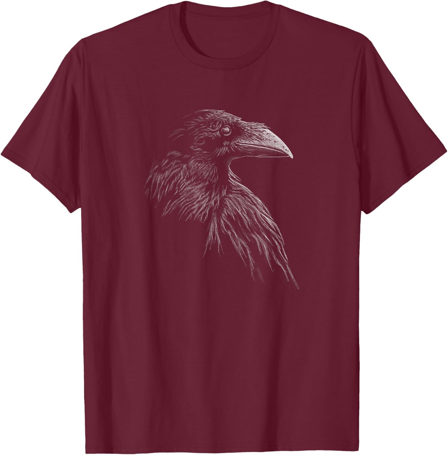 Mystical Black Raven Illustration Goth Viking Crow Artwork T-Shirt - T-Shirt | Maroon