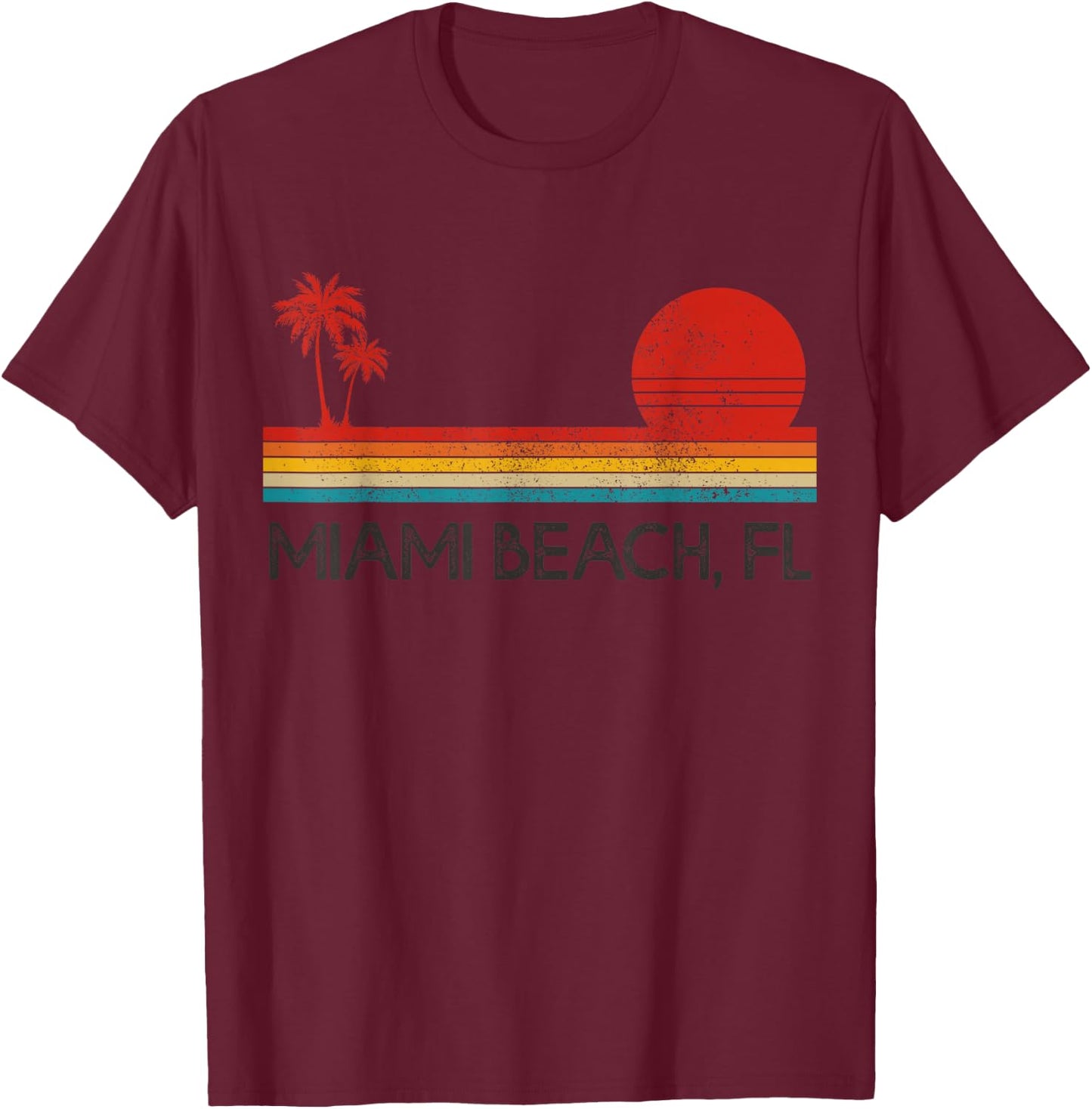 Miami Beach Florida FL Surfer Retro Sunset Vintage T-Shirt - T-Shirt | Maroon