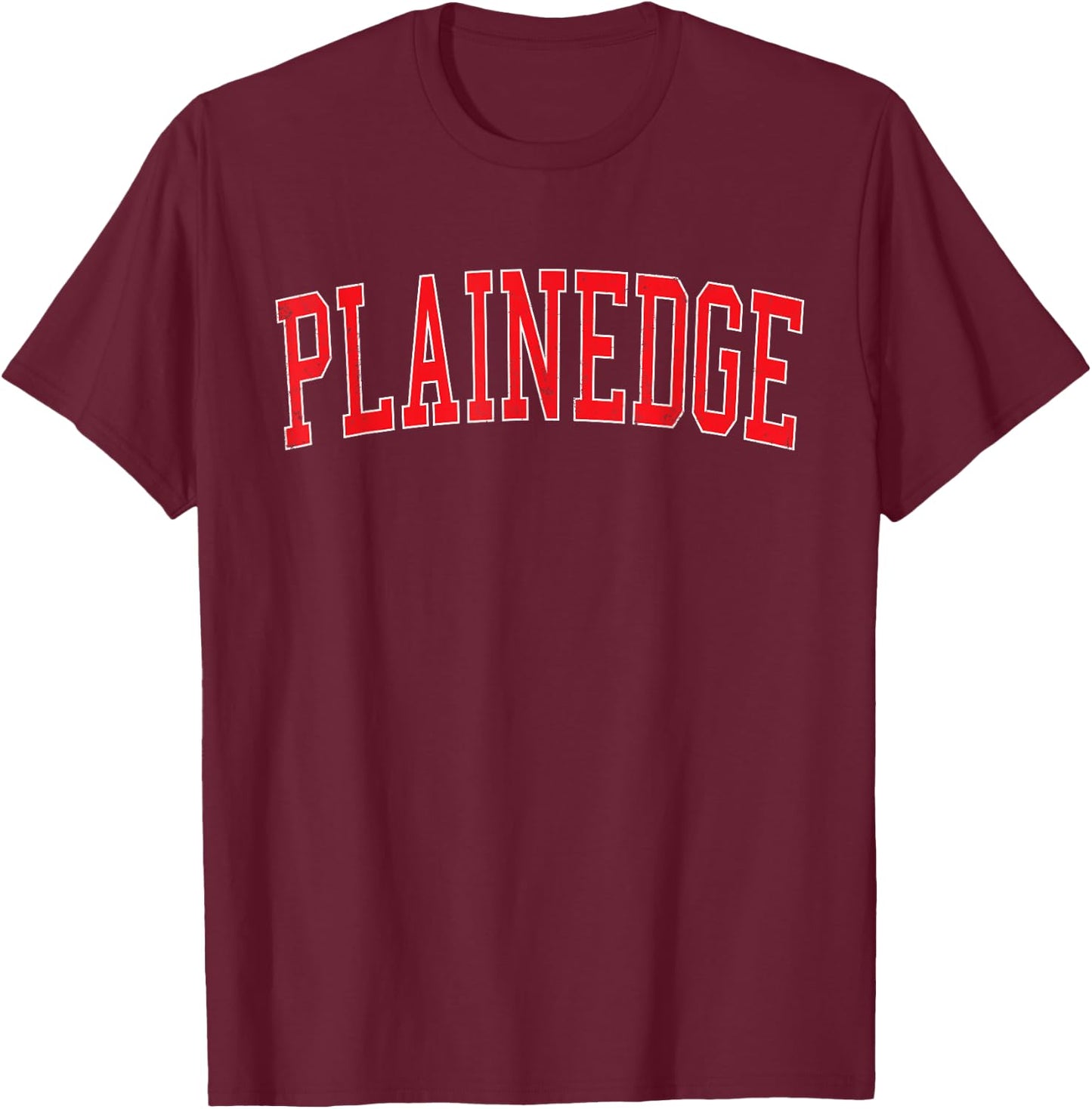 Vintage Plainedge NY Distressed Red Varsity Style T-Shirt - T-Shirt | Maroon