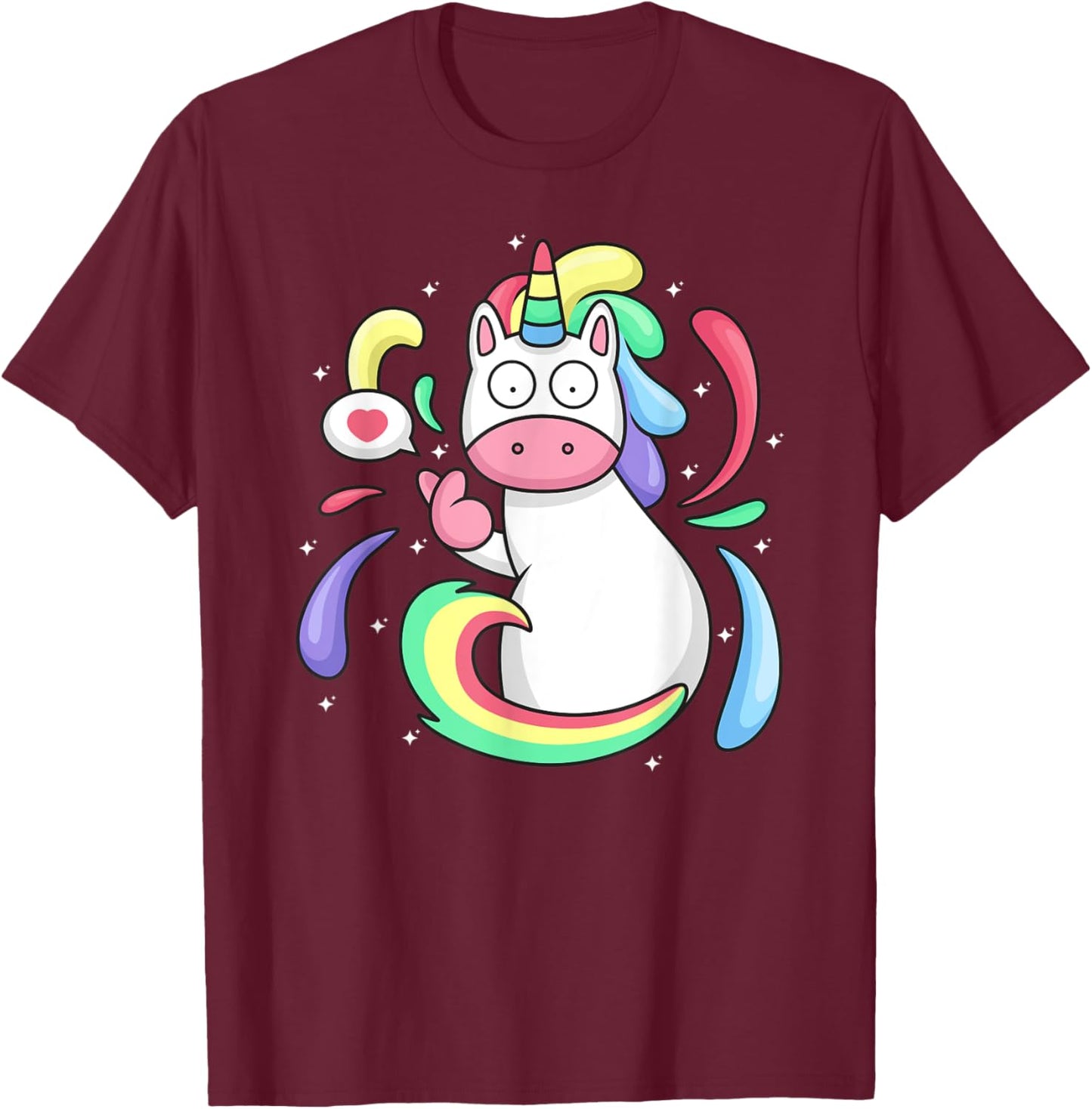 Funny Unicorn Heart Finger Korea Wide Open Eyes Meme Unicorn T-Shirt - T-Shirt | Maroon