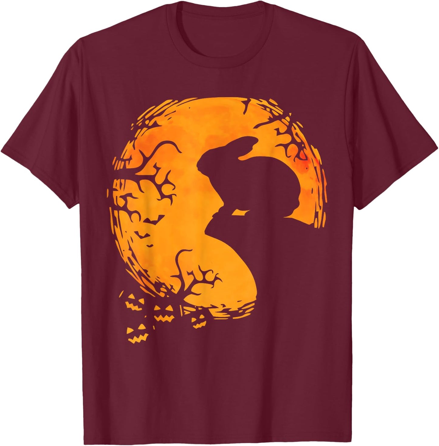 Funny Rabbit Halloween Moon Silhouette Spooky Bunny Lover T-Shirt - T-Shirt | Maroon